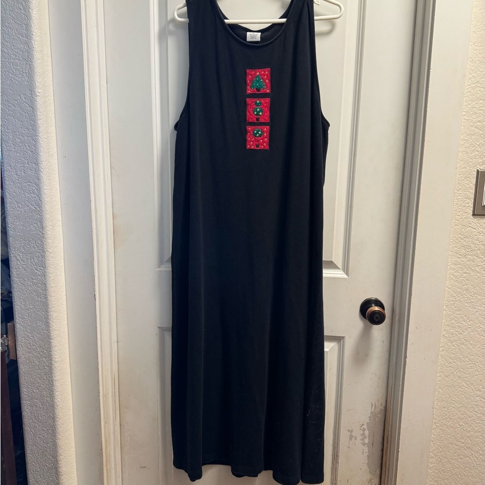 Christmas Black Sleeveless Dress with Red Accents